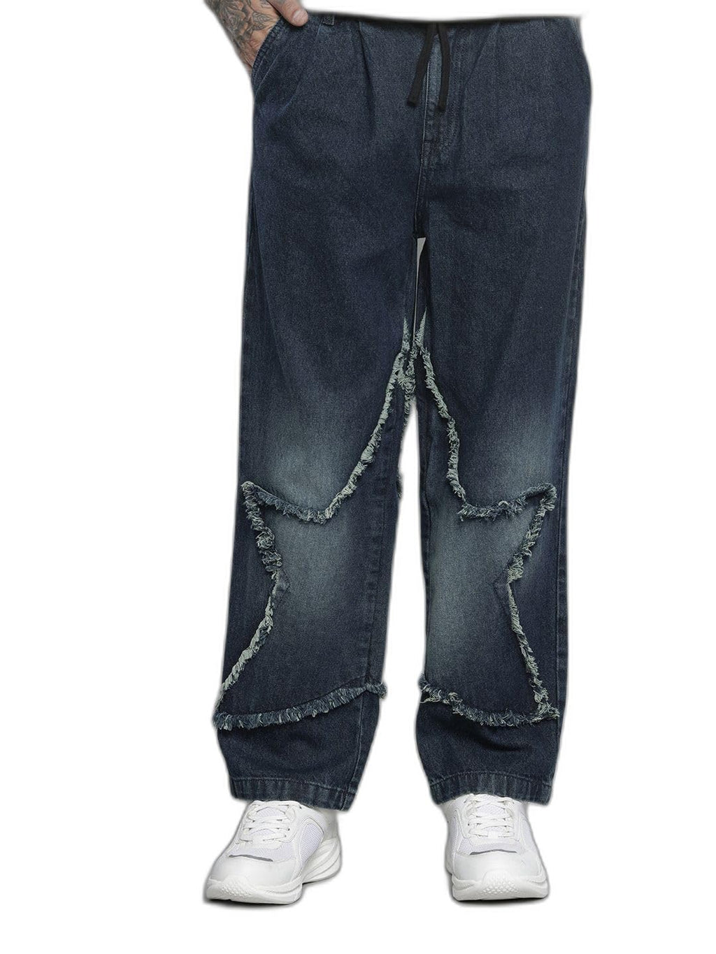 The Indian Garage Co Mens Relaxed Fit Solid Denim Sweater