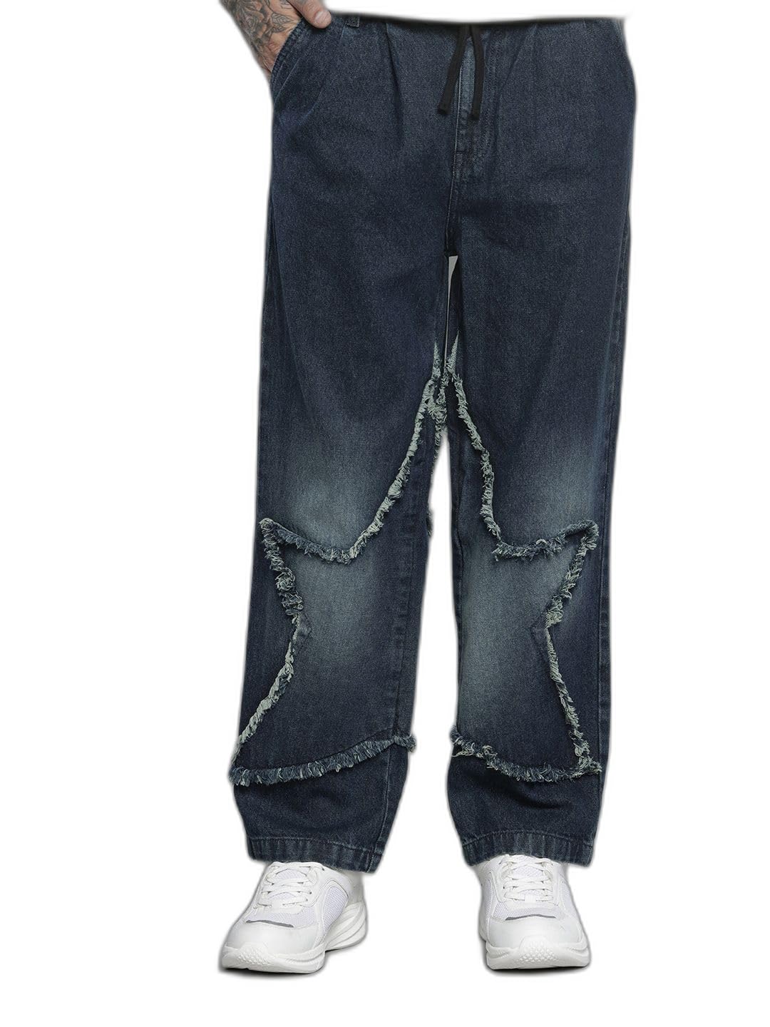 The Indian Garage Co Mens Relaxed Fit Solid Denim Sweater