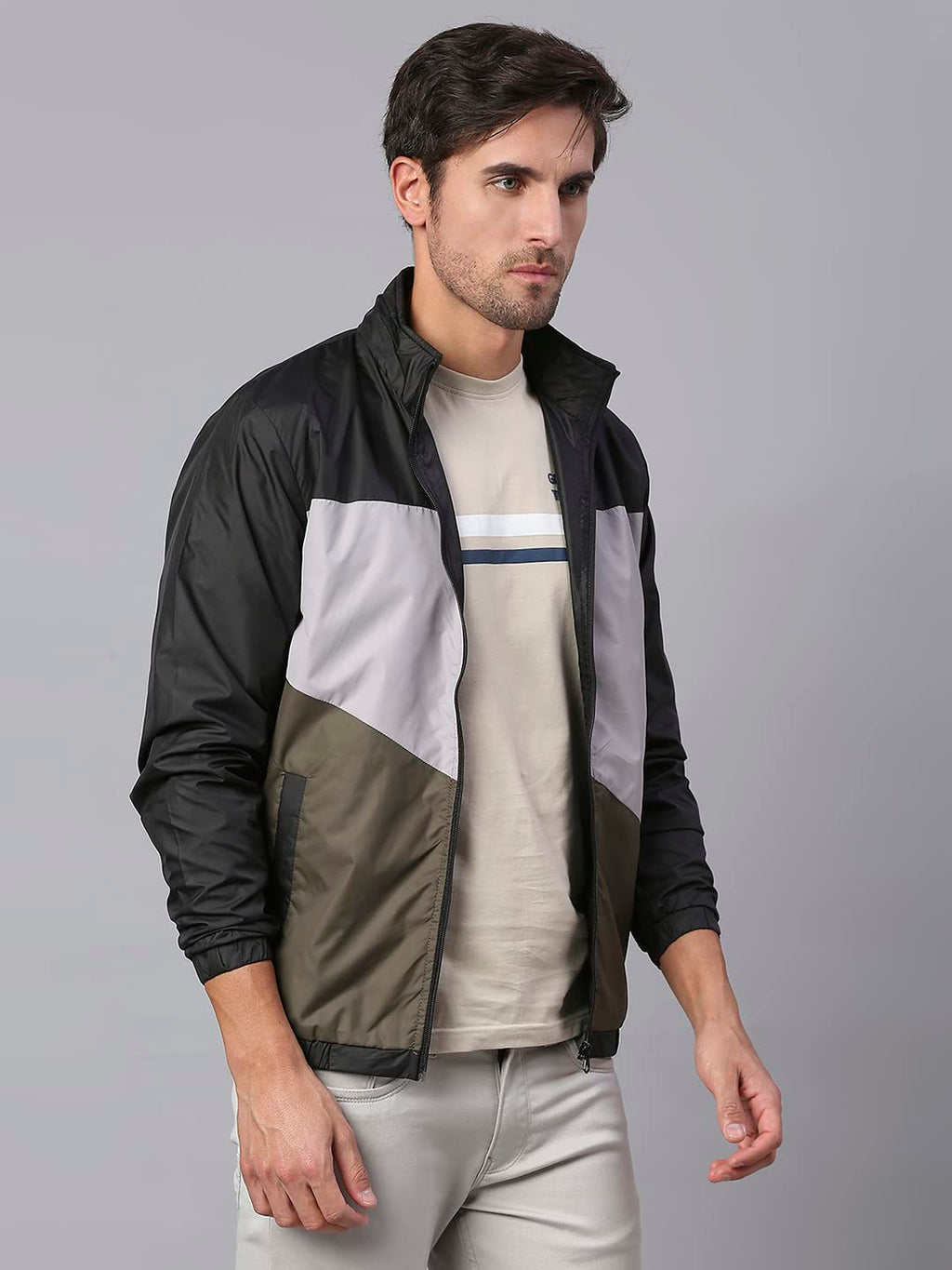 Dennis Lingo Polyester Regular Fit Full Sleeves MenS Color Block Shell Jacket With 2 Pockets - Lightweight Casual Winterwear Fo