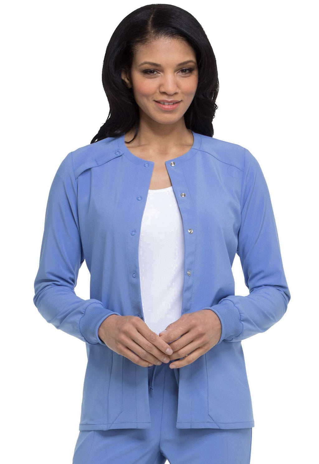 Dickies Scrub Jackets For Woman Snap Front Warm-up Jacket With 2 Pockets - DK305, L, Ciel