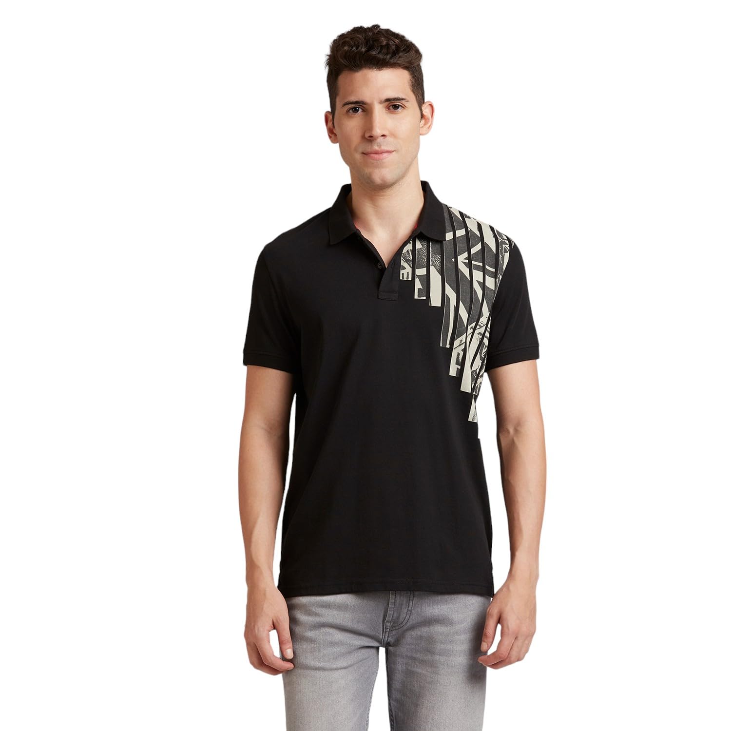 Pepe Jeans Black Graphic Print Short Sleeve Polo
