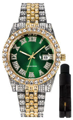 Hip Hop Watches for Men Iced-Out Bling Diamond Luxury Quartz Watches with Date (Green)