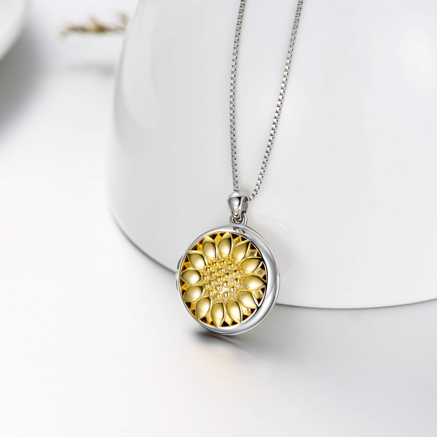 SOULMEET Sterling Silver Sunflower Locket Necklace That Holds Picture Photo Keep Someone Near to You Christmas Birthday Gift Ide
