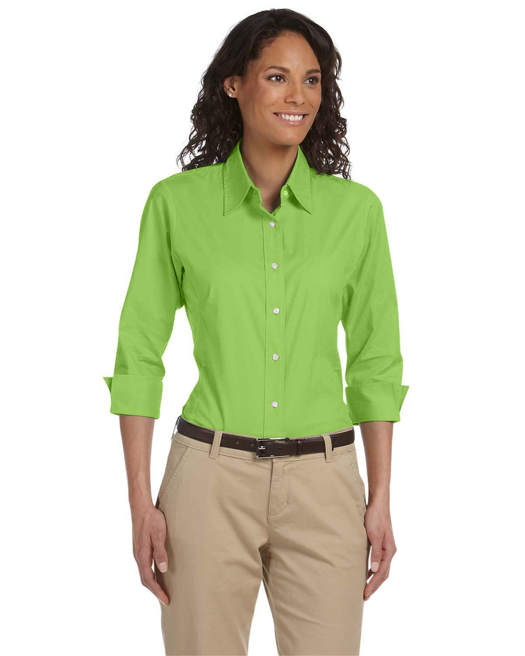 Ladies Perfect Fit34-Sleeve Stretch Poplin Blouse - LIME - S(D0102H7YEg8)