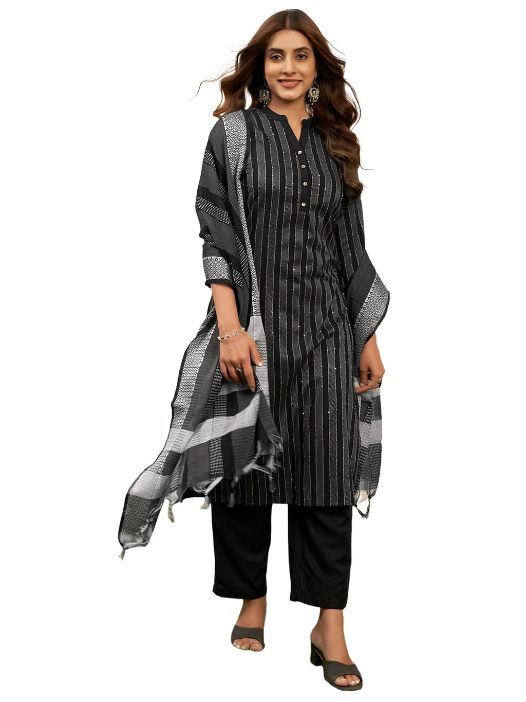 Sanisa Women'S Cotton Woven & Sequence Embroidery Work Straigth Kurta With Pant And Dupatta Set| Ethnic Set | Suit Set | Kurta S