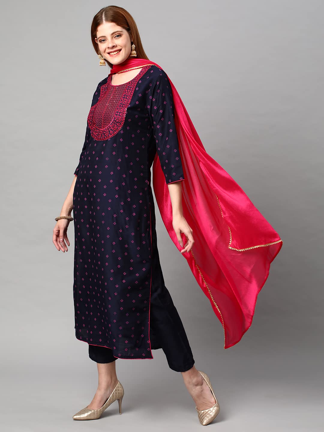 Anni Designer Women'S Cotton Blend Kurta Pant & With Dupatta