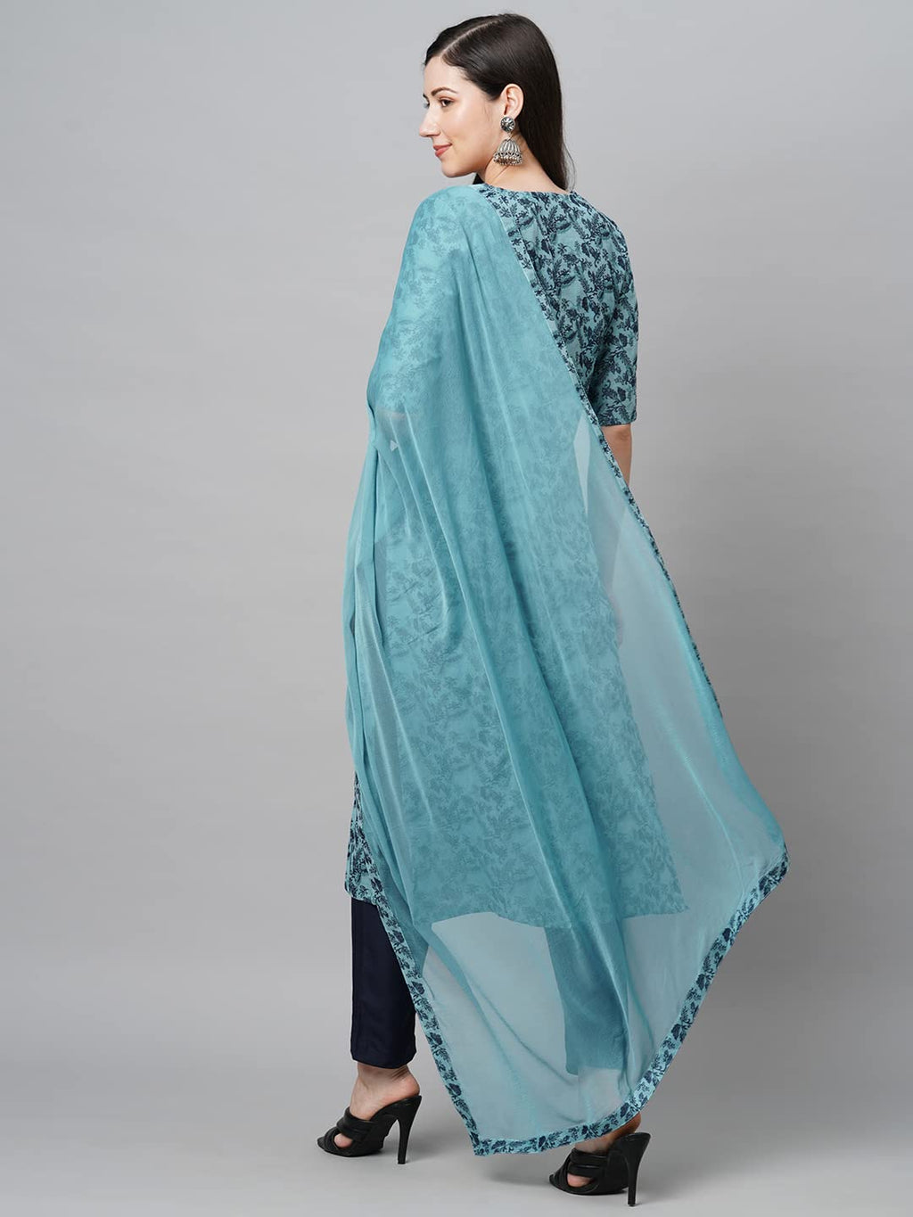 ANNI DESIGNER Womens Banarasi Silk Straight Printed Kurta with Pant & Dupatta (Banarsi-Blue_XXL-an_Blue_XX-Large)