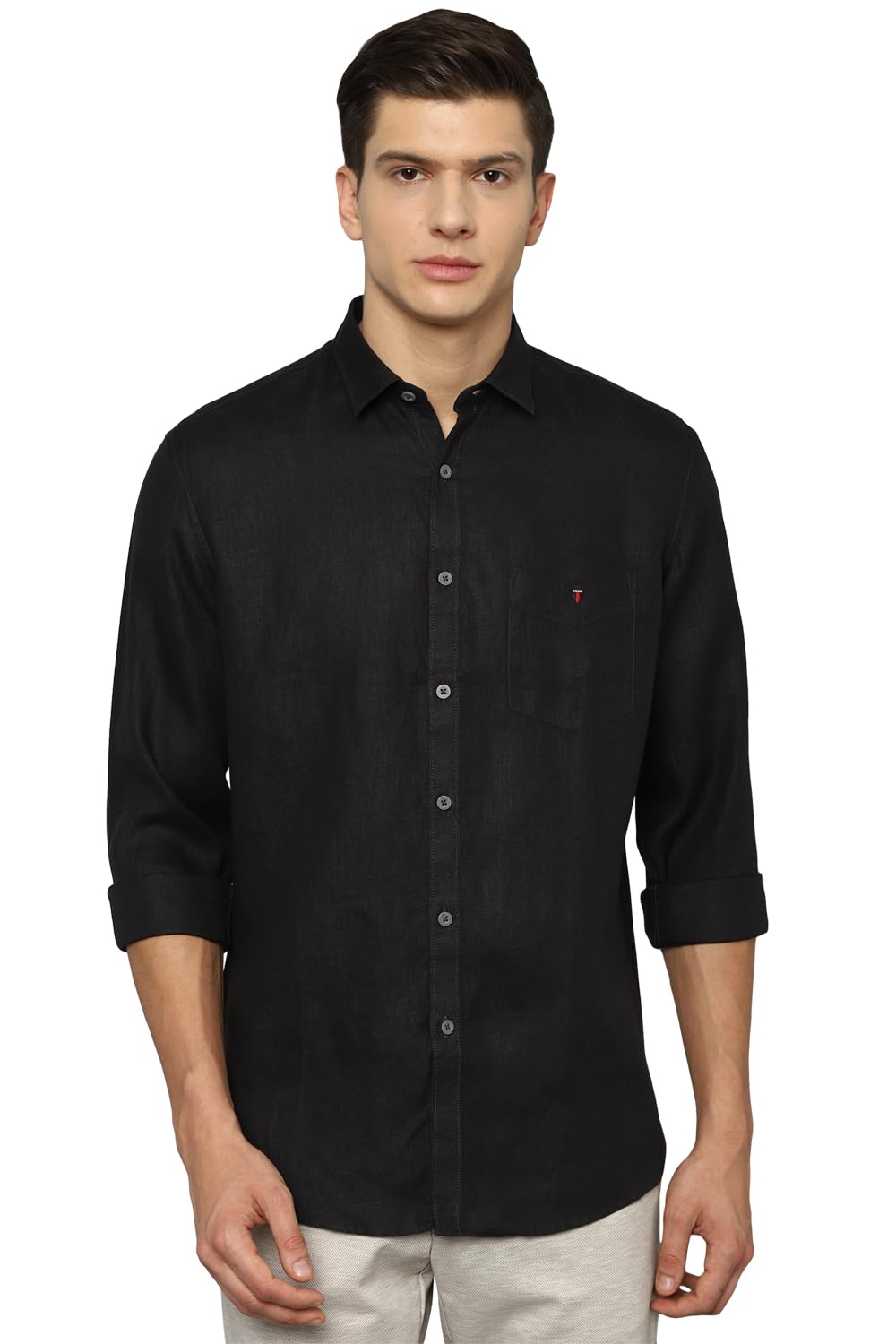 Louis Philippe Men Black Slim Fit Textured Full Sleeves Casual Shirt