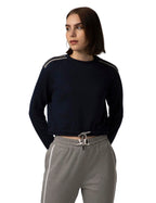 FYLTR Womens Round Neck Drop Shoulder Sweatshirt - Full Sleeve | Elasticated Waist & Cuff | Boxy Fit | Stripe Detailing