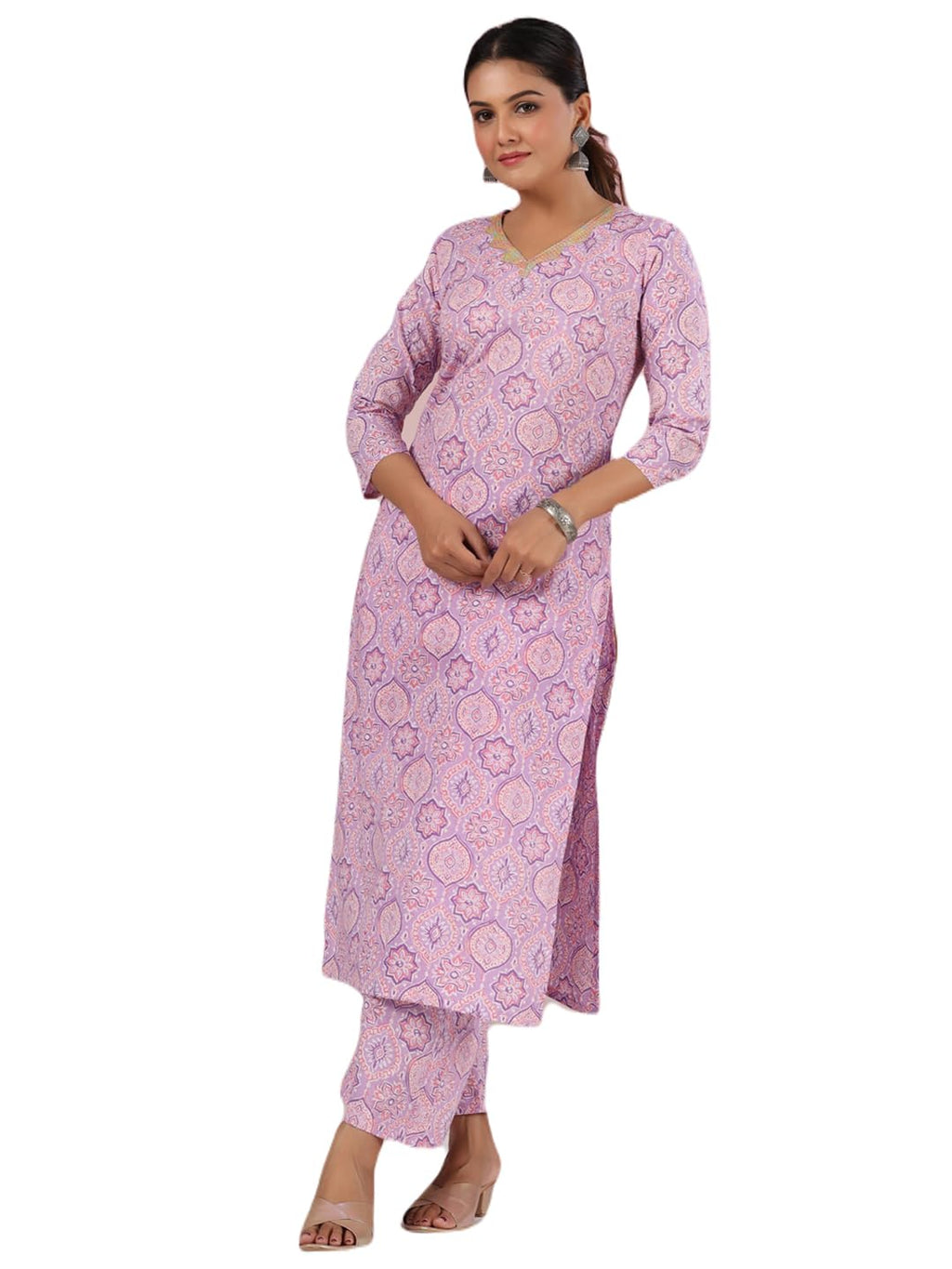 ANNI DESIGNER Women s Rayon Blend Kurta with Palazzo, purple, S