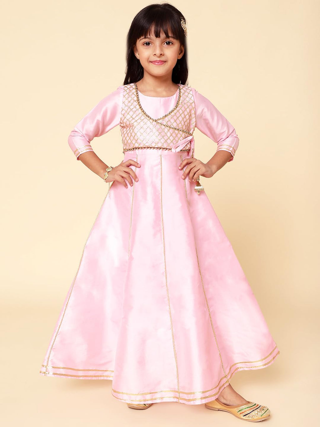 A.T.U.N. (ALL THINGS UBER NICE) Girls Woven Design Gota Jacket Anarkali Gown