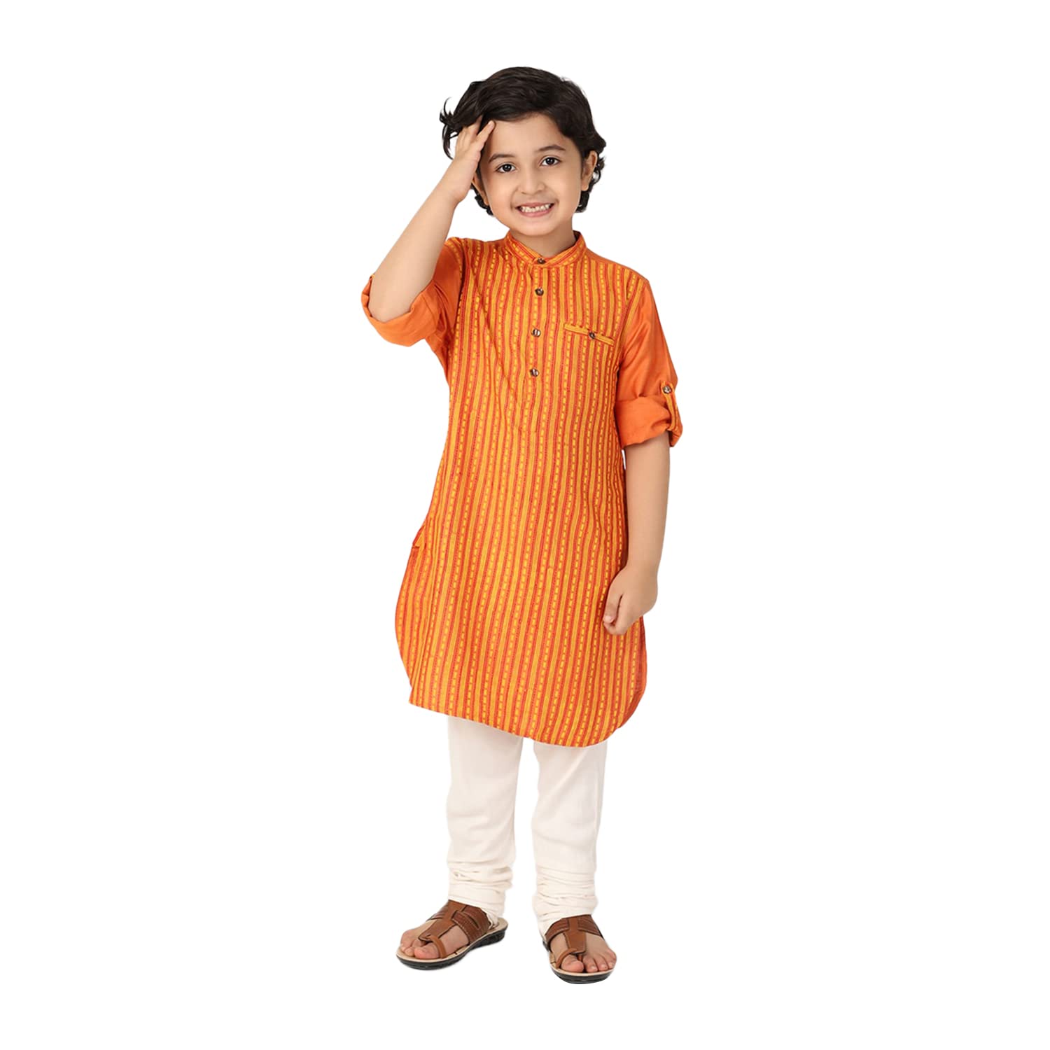 Fabindia Viscose Tussar Printed Long Kurta (Yellow-3-4 Year-10654886)
