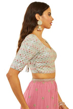 Soch Womens Grey Georgette Sequin Embellished and Embroidered Back-Open Blouse