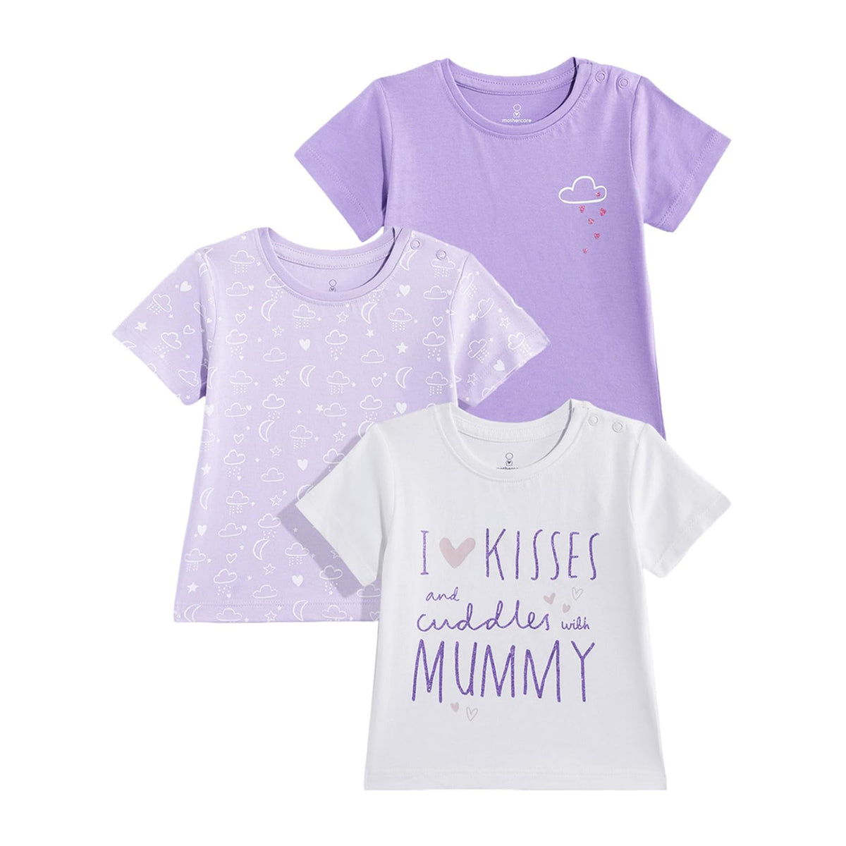 Mothercare Girls Cuddle Bunny Short Sleeve TShirt  White/Purple Pack of 3  Soft Infant Baby Girl Tops for (Pack of 3) 0-3
