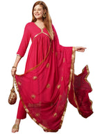 ANNI DESIGNER Ladies Cotton Blend Kurta Trousers with Dupatta Set, pink, M