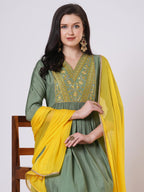 ANNI DESIGNER Anarkali Women s Embroidered Viscose Kurta with Trousers and Dupatta