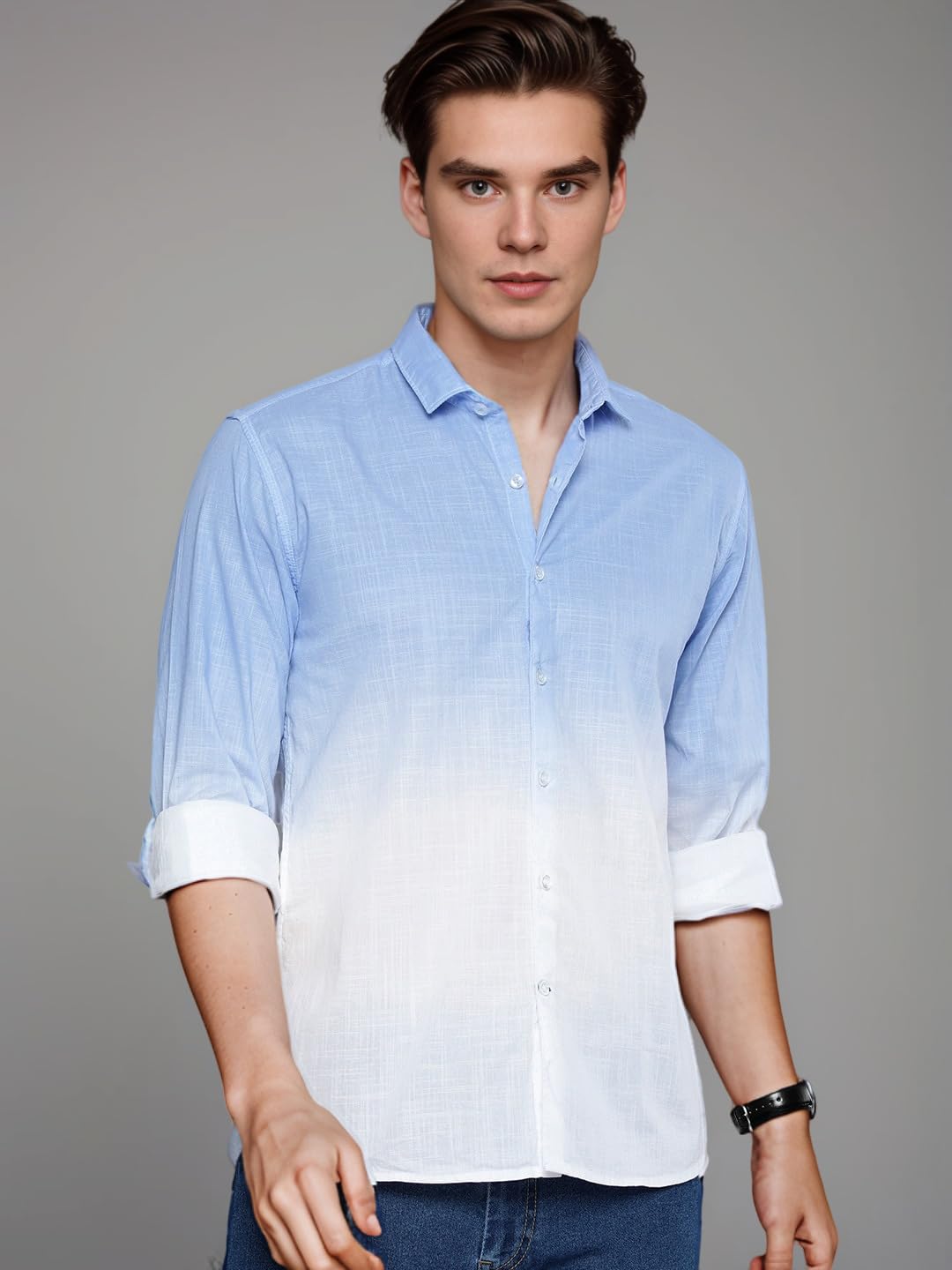 IndoPrimo Mens Cotton Casual Solid Shirt for Men Full Sleeves