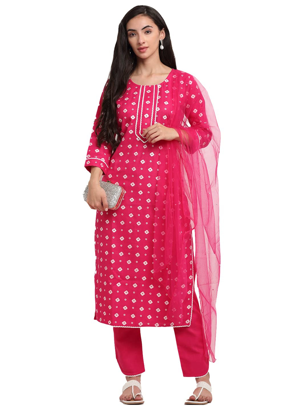 ANNI DESIGNER Women's Cotton Straight Kurta with Pant & Dupatta (SONA Pink_XXL_Pink_XX-Large)