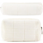 2Pcs Makeup Bag for Women Girls Pencil Pouch Travel Small Cosmetic Bag Set Cute Plush White Makeup Pouch Purse Pencil Case Penci
