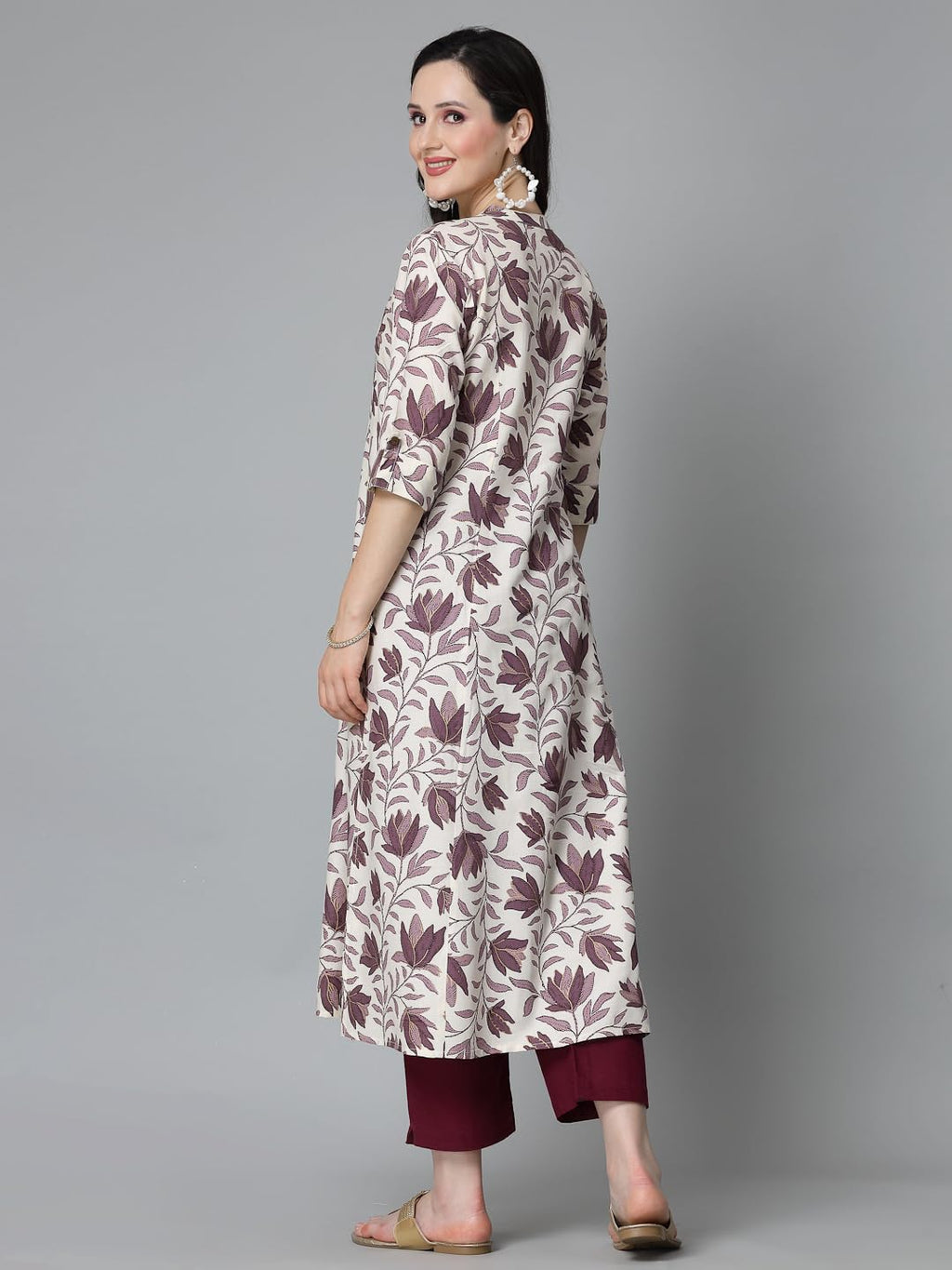 Stylum Women'S Floral Printed Rayon A-Line Kurta (Gaazimauve38_Mauve, M)