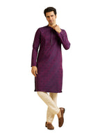 Manyavar Mens Viscose Blend Jacquard Embroidered Kurta Pyjama Set (Purple,XXL)