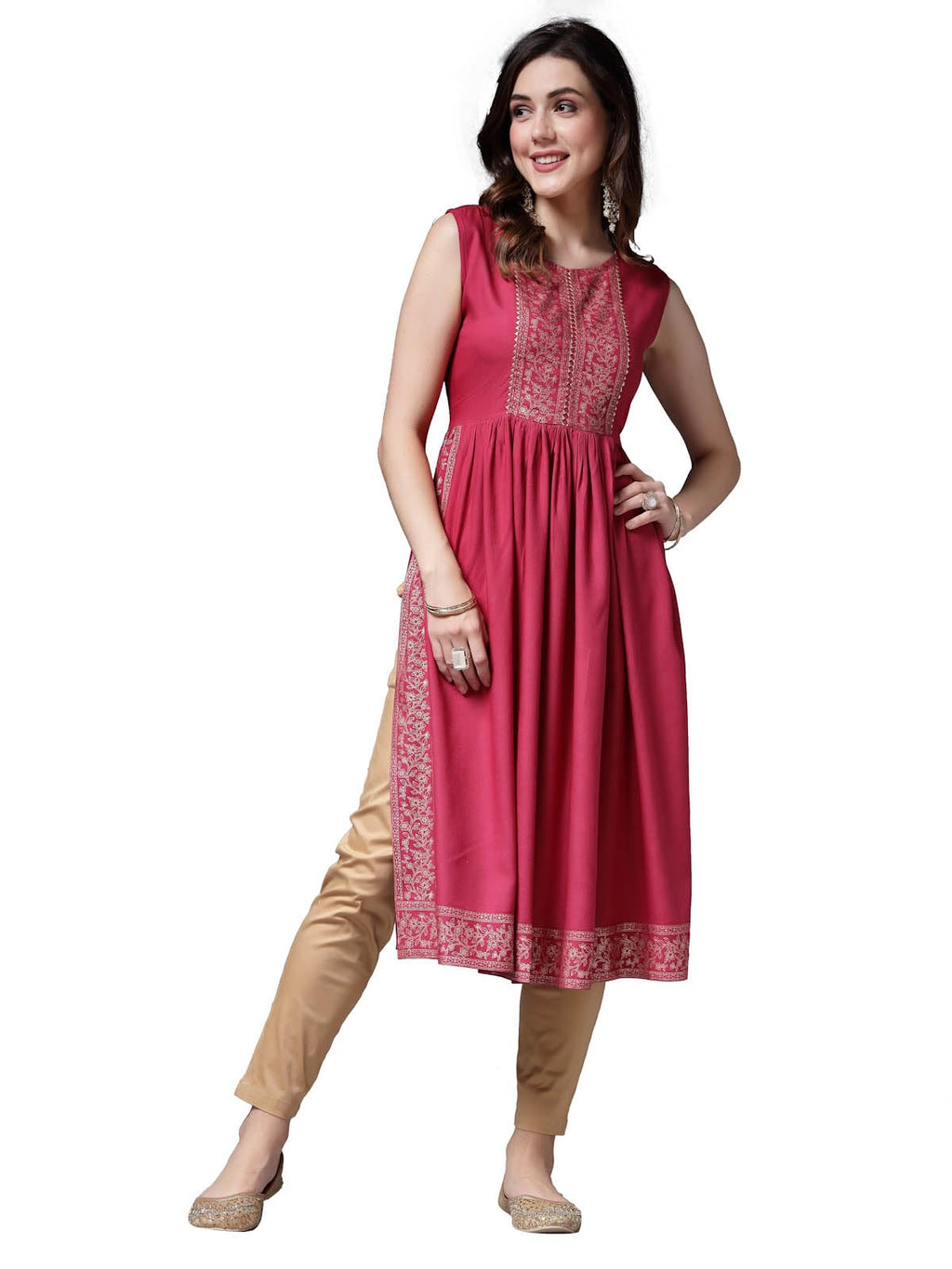 Stylum Women'S Solid Rayon Naira Cut Kurta (Rosegoofi38_Rose Pink, M)