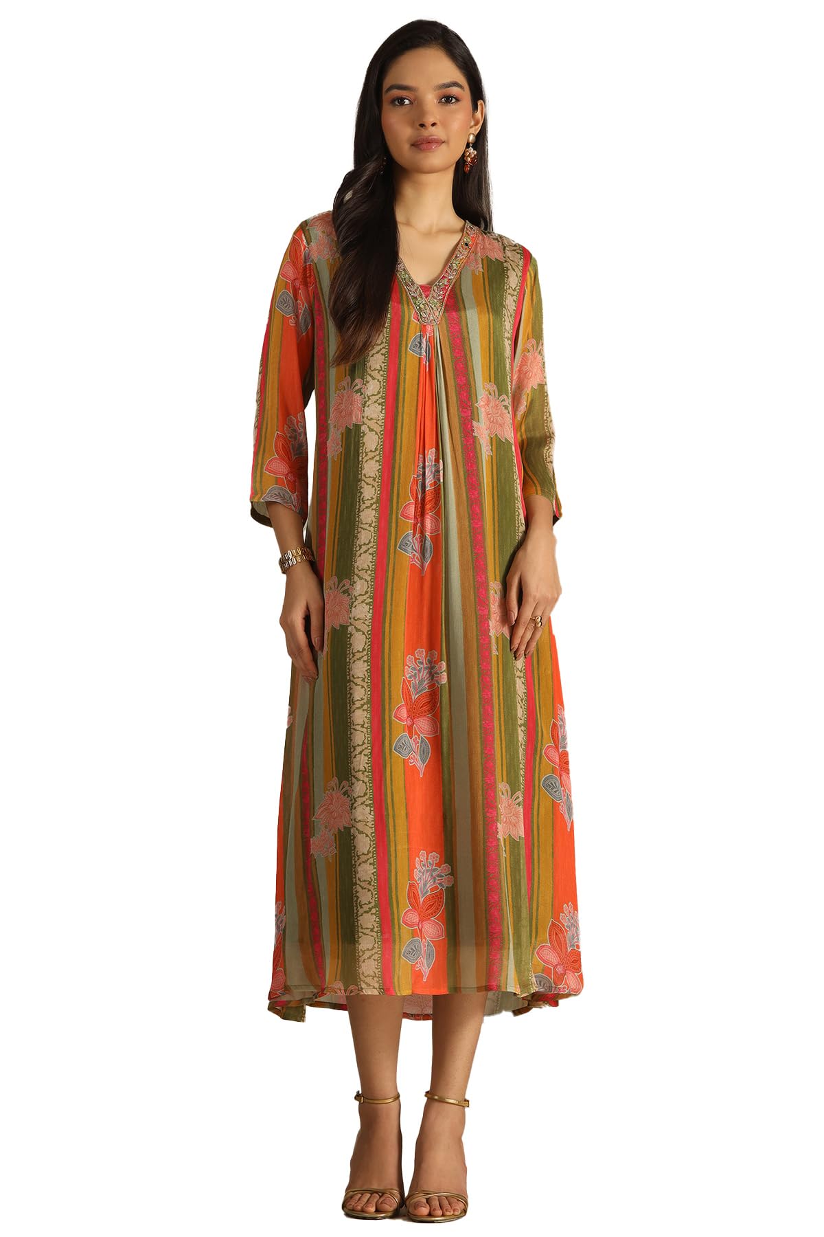 Soch Women Chinon Floral Dress with Stones and Sequins