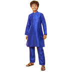 Bon Organik Royal Blue Silk Kurta With Pajama Set For Boy