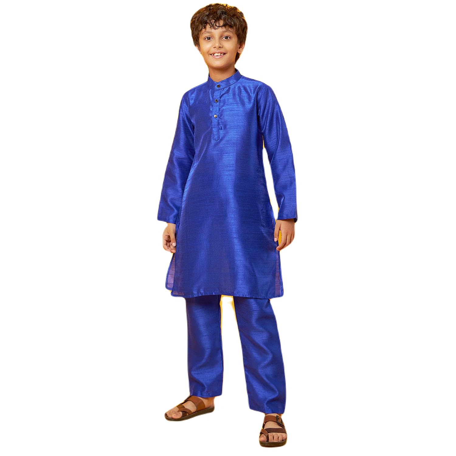 Bon Organik Royal Blue Silk Kurta With Pajama Set For Boy