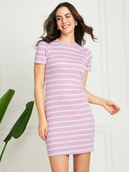 Modeve Women Striped Bodycon Dress Lavender