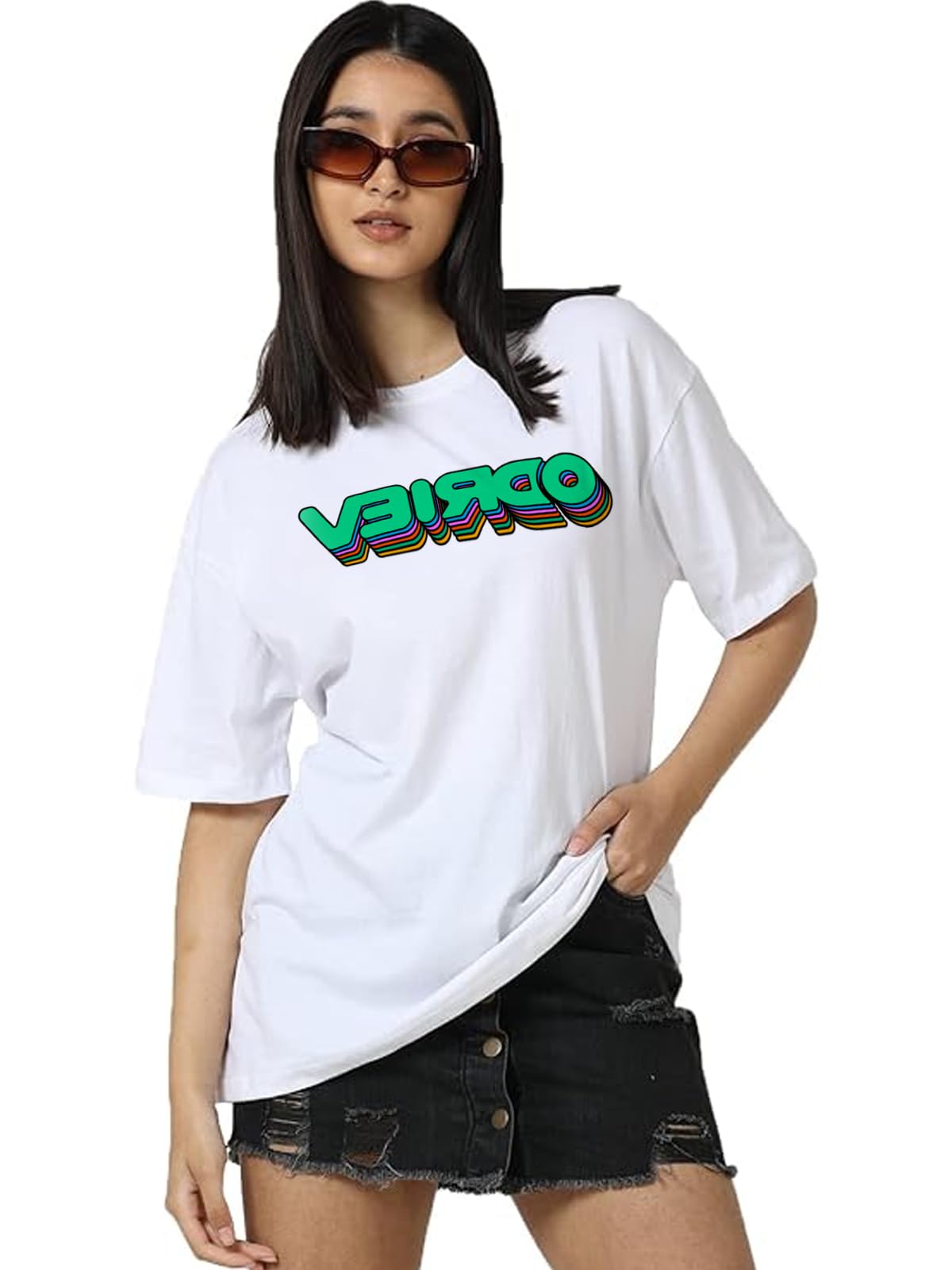 Veirdo Women's Cotton Oversized Baggy Fit Typographic T-Shirt