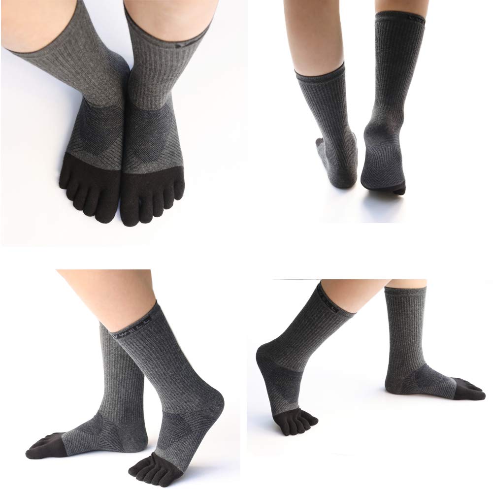 Toe Socks Cotton Running Athletic Socks Midweight Crew Five Finger Socks 3 Pairs,Size 7-11