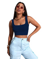 Sugathari Womens & Girls Solid Ribbed Boat Neck Sleeveless Crop Tops for Women (Top 36 N Blue XS)