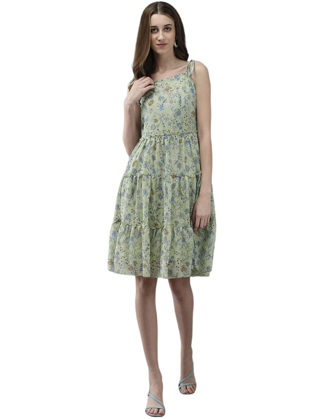Aarika WomenS Georgette Fit And Flare Above The Knee Dress (New_Dr-Aw-040_Green