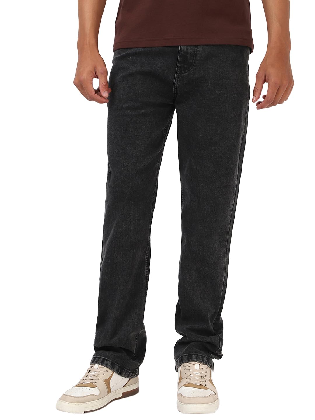 Bewakoof MenS Solid Straight Fit Cotton-Elastane Jeans_662216_Grey_32