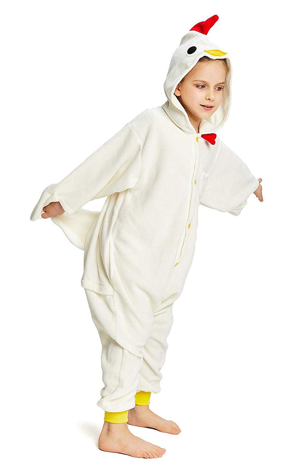 CANASOUR Chicken Onesie Kids Animal Rooster Farm Halloween Cosplay Costume for 5T Girls Unisex Outfuit One Piece Hooded Soft Paj
