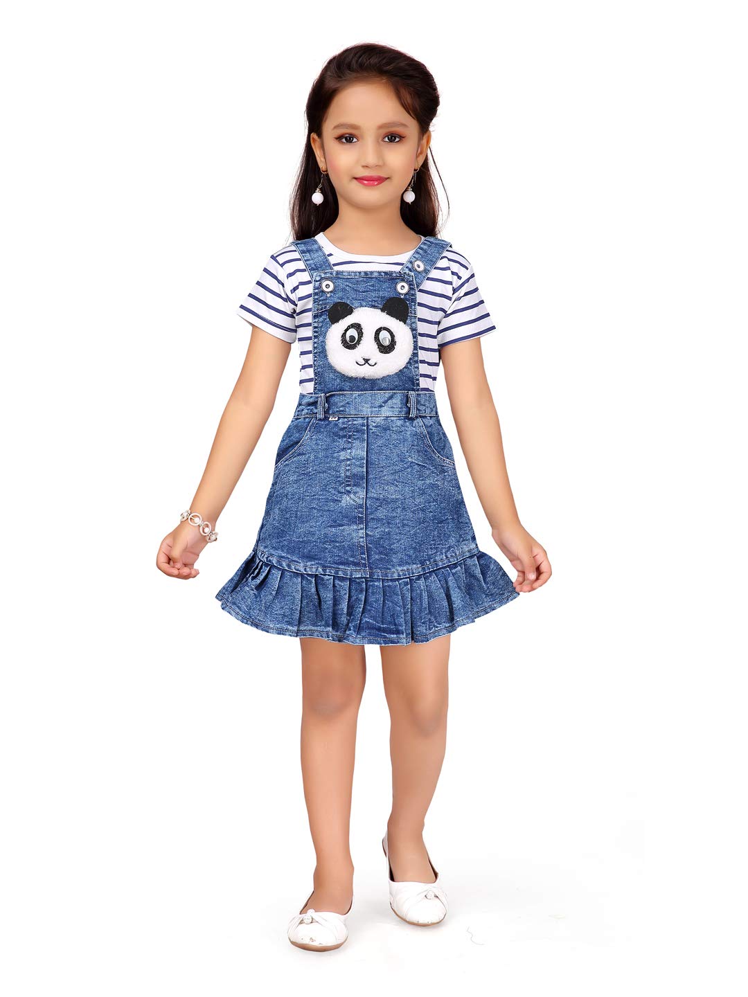 Aarika Baby-Girls Cotton Classic Knee-Length Dress (DDR-3021_White-Blue_18)