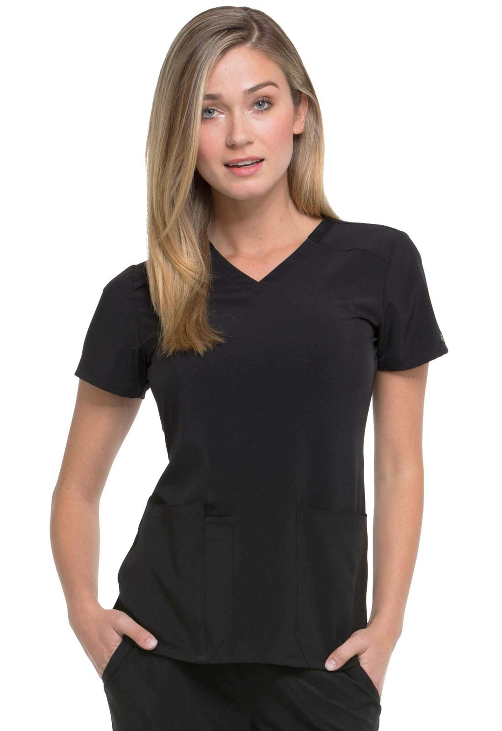 Dickies EDS Essentials Scrubs, V-Neck Womens Tops with Four-Way Stretch and Moisture Wicking Plus Size DK615, 6XL, Black