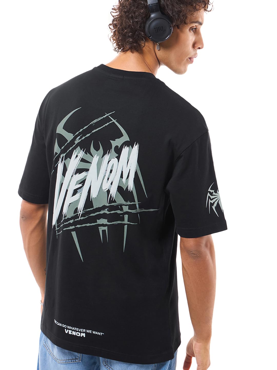 Bewakoof Official Marvel Merchandise Venom Mens Graphic Printed Oversized Fit Half Sleeve Round Neck Pure Cotton T-Shirt_645985