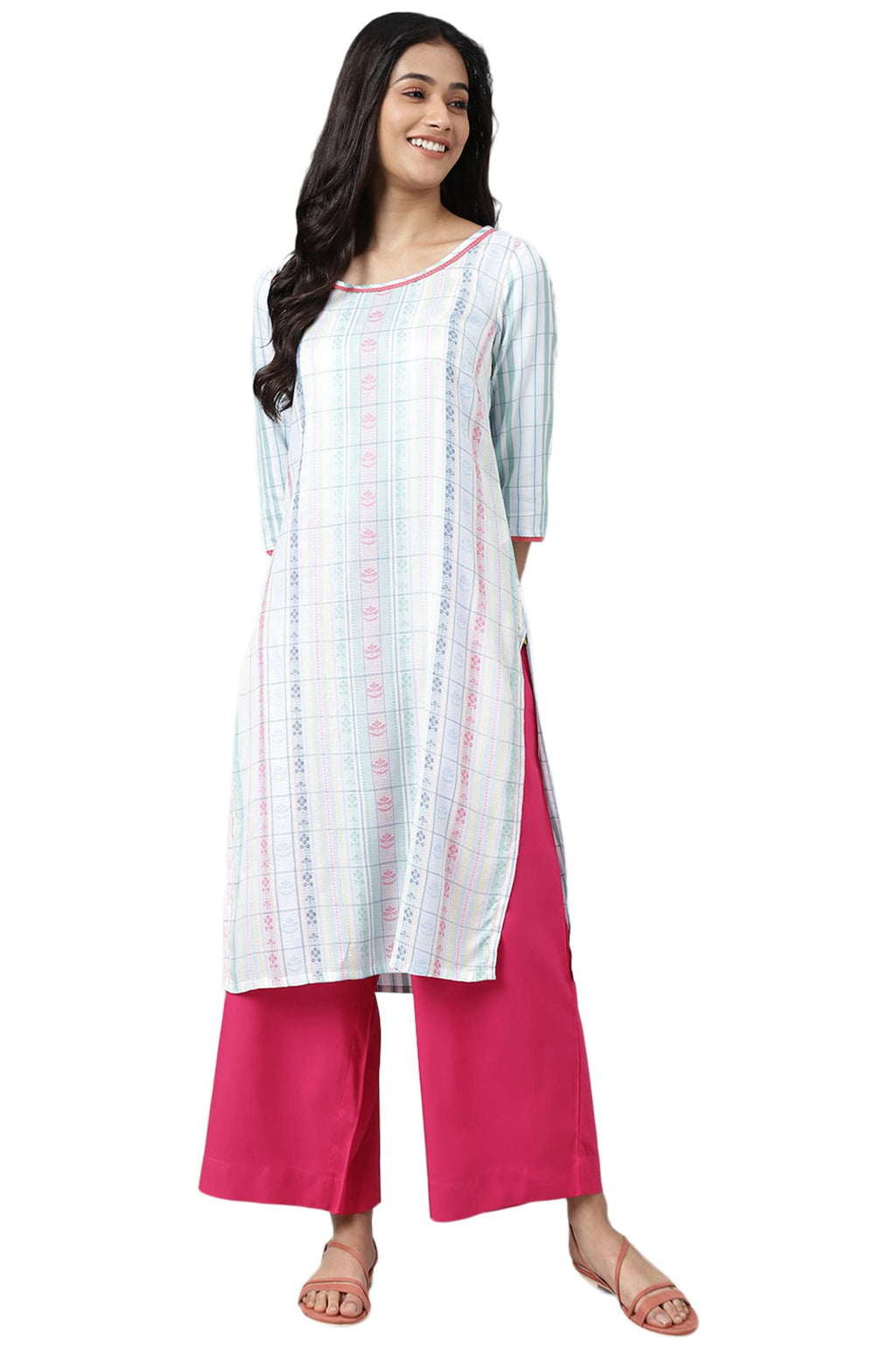 Aurelia Women Pure White Dobby Floral Yarn Dyed Straight Kurta_22Aua13363-702539_Xl