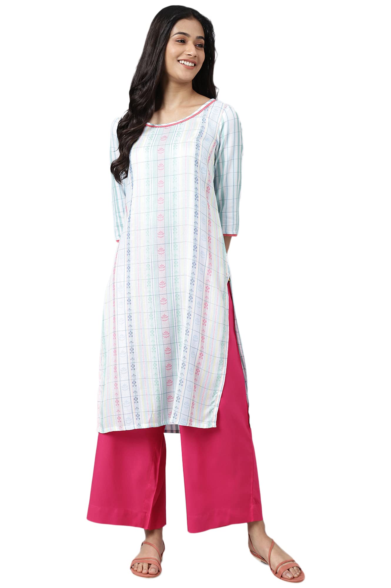 Aurelia Women Pure White Dobby Floral Yarn Dyed Straight Kurta_22Aua13363-702539_Xl