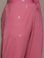 Ishin Cotton Blend Women'S Muave Floral Yoke Design Flared Kurta Set With Pants & With Dupatta