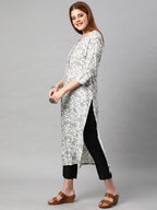 ANNI DESIGNER Womens Cotton Blend Traditional Straight Printed Kurta and Pant Set (AMD 31-Grey_L_Grey_Large)