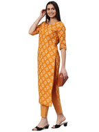 ANNI DESIGNER Women's Cotton Blend Straight Printed Kurta with Pant (Kidaya Yellow-Nw5_L_Yellow_Large)