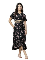 Oomph! Crepe Crop Top And Skirt Set For Women, Black - Coord_Mt895Msk203
