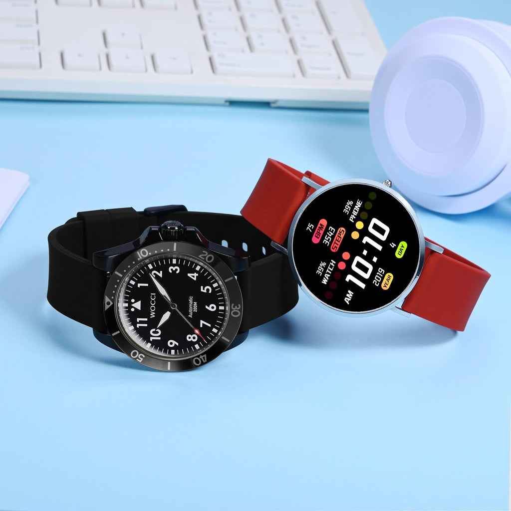 WOCCI 18mm Silicone Watch Band, Quick Release Rubber Replacement Strap with Silver Stainless Steel Buckle (Christmas Red)