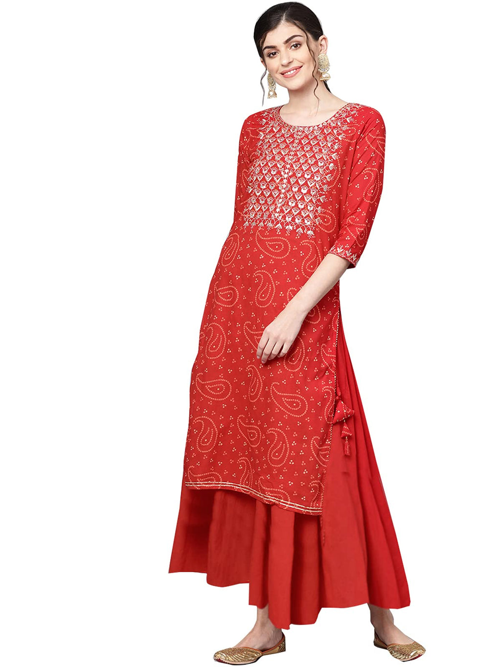 Ishin Women'S Cotton Regular Kurta (Kprammp-956_S_Red_Small)