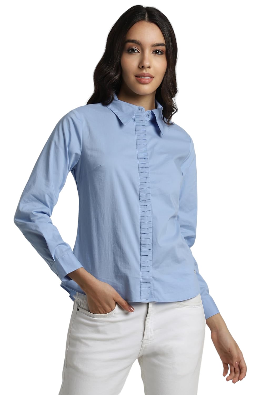 Allen Solly Women Solid Formal Cotton Polyester Full Sleeve Button-Down Shirt