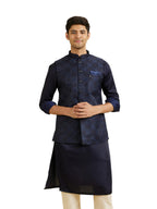 Manyavar Mens Brocade Embroidery|Jacquard Nehru Jacket(Dark Blue,M)