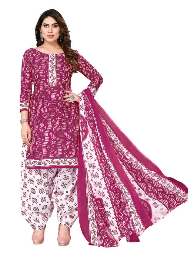 Satrani Womens Printed Poly Cotton Unstitched Dress Material (1215D1482N_Pink4)